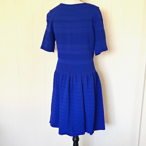 Eliza J Dress Womens XL Royal Blue 3/4 Sleeve Textured Fit-N-Flare Mini Rib Trim - Picture 6 of 13